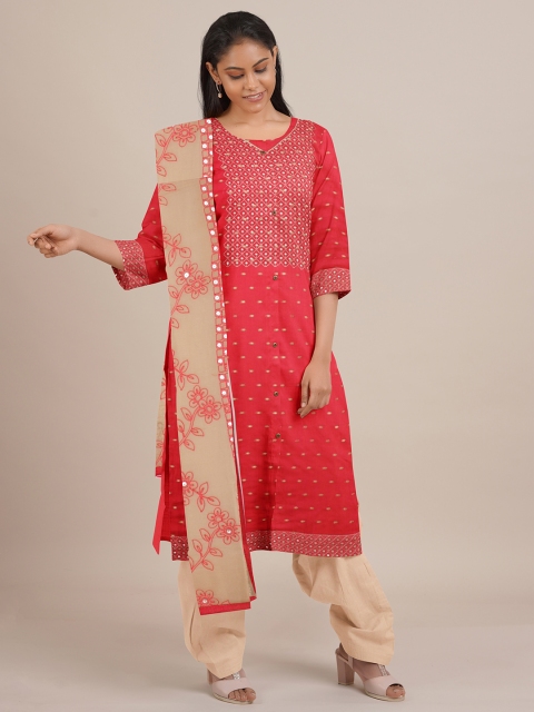 

Pothys Red & Beige Unstitched Dress Material
