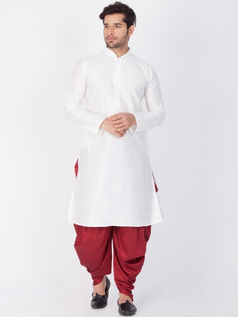 

VASTRAMAY Men White & Maroon Kurta with Dhoti Pants