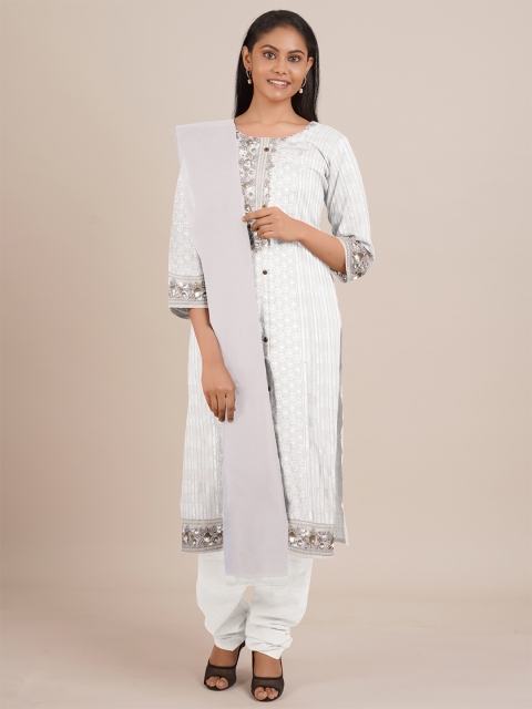 

Pothys White & Grey Printed Unstitched Dress Material