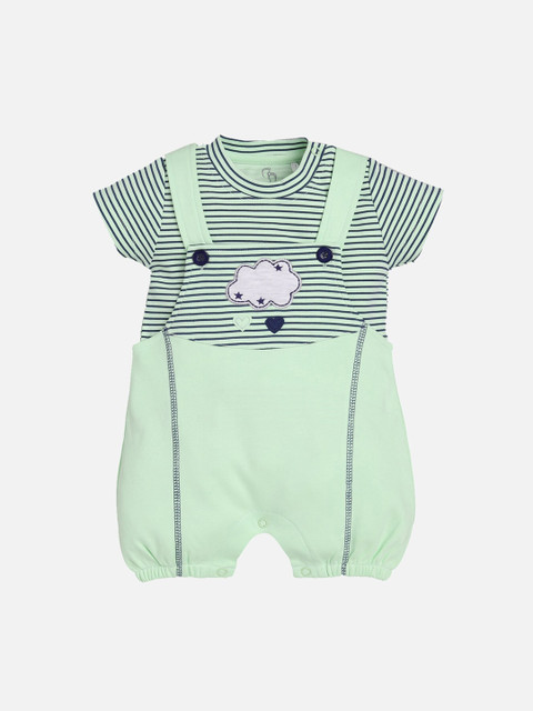 

BABY GO Infant Girls Green & Black Printed Pure Cotton Dungaree With T-Shirt