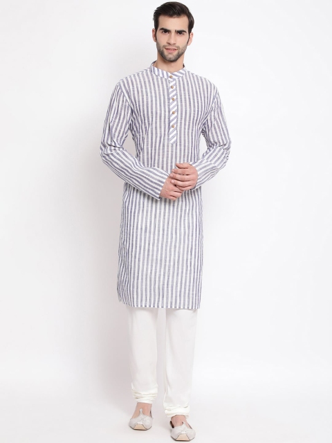 

VASTRAMAY Men's Grey Striped Pure Cotton Handloom Kurta with Churidar