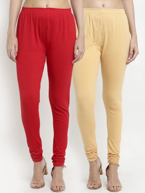 

NEUDIS Women Red & Beige Pack of 2 Solid Churidar