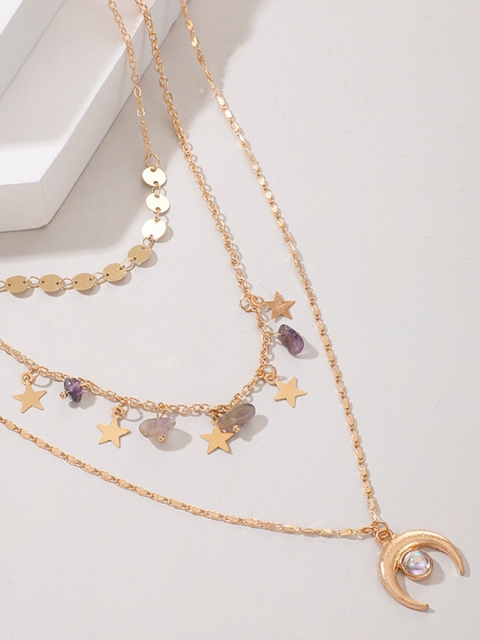 

ToniQ Gold & Blue Gold-Plated Layered Star & Moon Charm Necklace