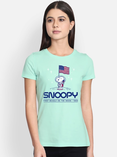 

Free Authority Women Green Peanuts Printed Pure Cotton T-shirt