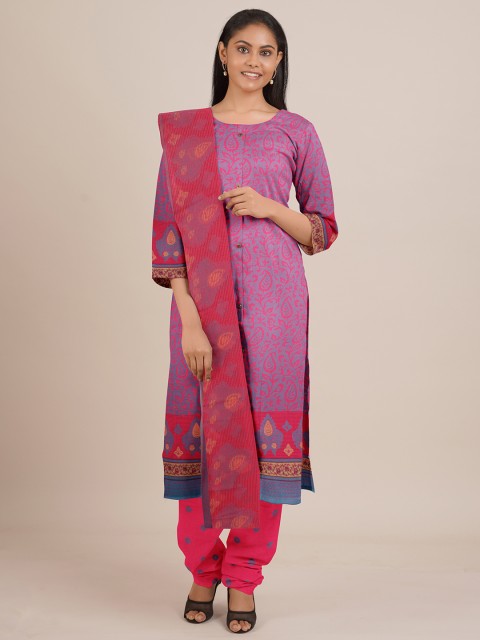 

Pothys Pink & Blue Printed Unstitched Dress Material