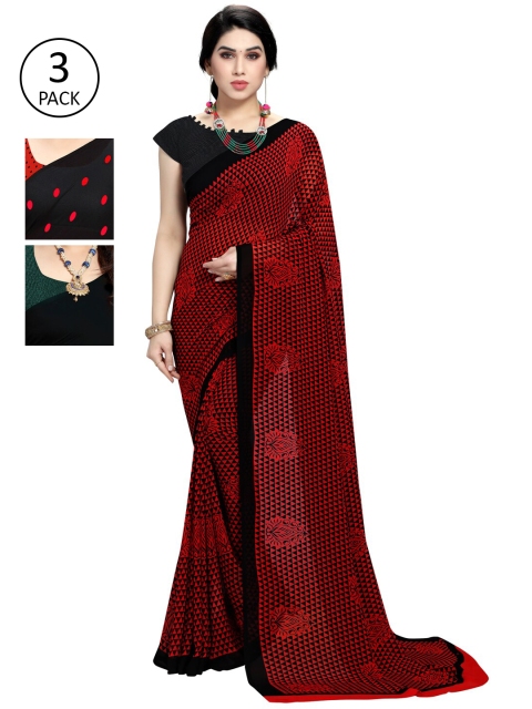 

KALINI Pack Of 3 Red & Black Poly Georgette Sarees