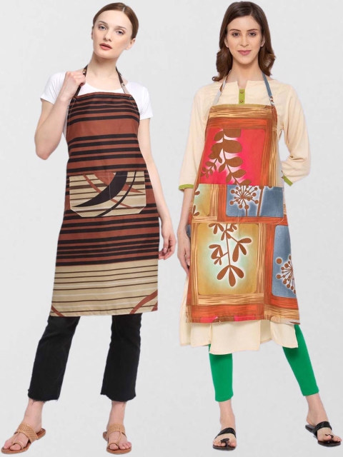 

KLOTTHE Unisex Pack Of 2 Printed 210 TC Cotton Aprons, Brown