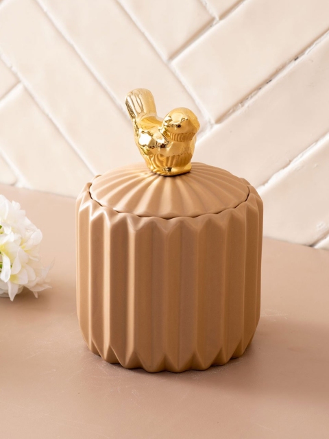 

THEDECORKART Beige & Gold-Toned Bird Storage Canister