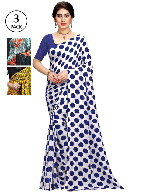 

KALINI Pack of 3 Printed Poly Georgette Saree, Multi