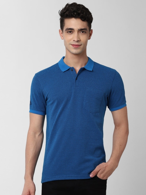 Peter England Casuals Men Blue Polo Collar Slim Fit T-shirt