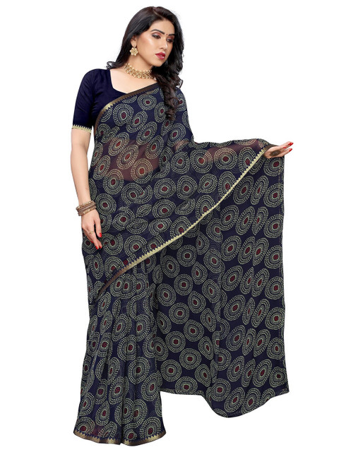 

KALINI Navy Blue & White Bandhani Pure Chiffon Bandhani Saree