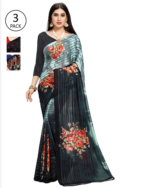 

KALINI Women Pack of 3 Printed Sarees, Red