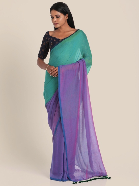

Suta Violet & Sea Green Colourblocked Pure Cotton Saree