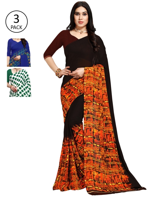 

KALINI Pack of 3 Printed Poly Georgette Saree, Multi