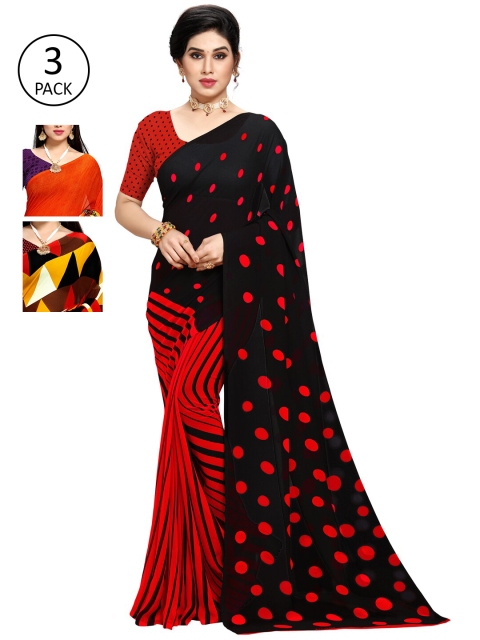 

KALINI Pack of 3 Poly Georgette Printed Sarees, Red