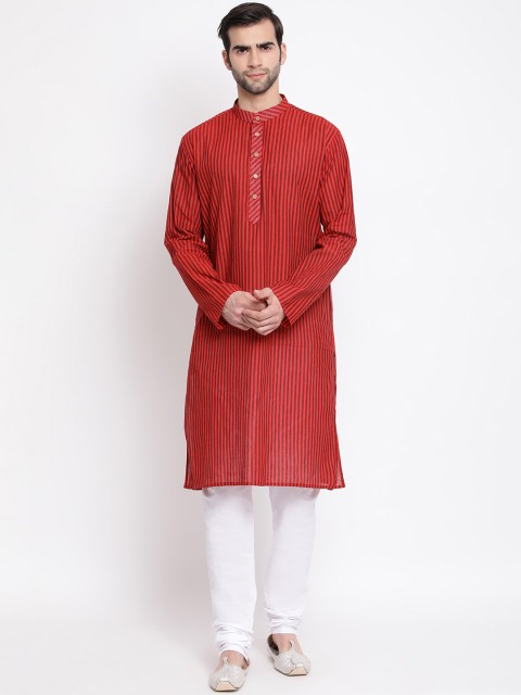 

VASTRAMAY Men Maroon Pure Cotton Handloom Kurta with Pyjamas