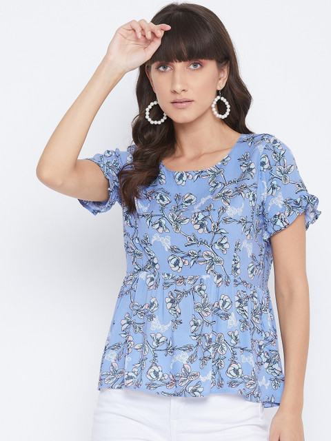 

SECRETS BY ZEROKAATA Blue Floral Regular Top