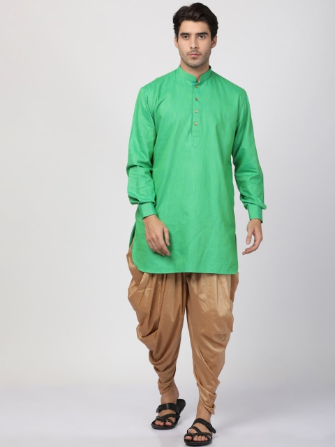 

VASTRAMAY Men Green & Beige Kurta with Dhoti Pants
