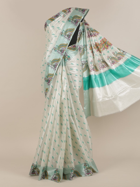 

Pothys White & Green Printed Saree