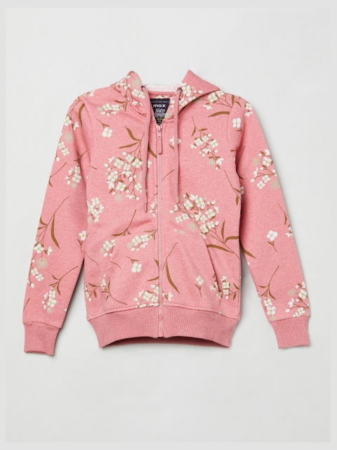 

max Girls Peach & White Floral Printed Front-Open