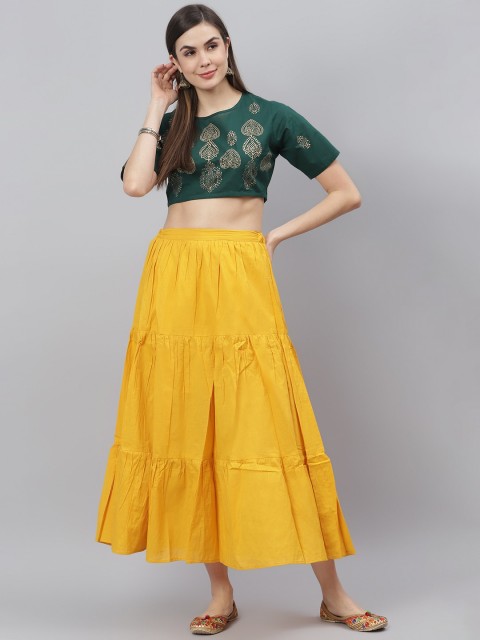 

Shakumbhari Green & Yellow Printed Block Print Ready to Wear Lehenga &