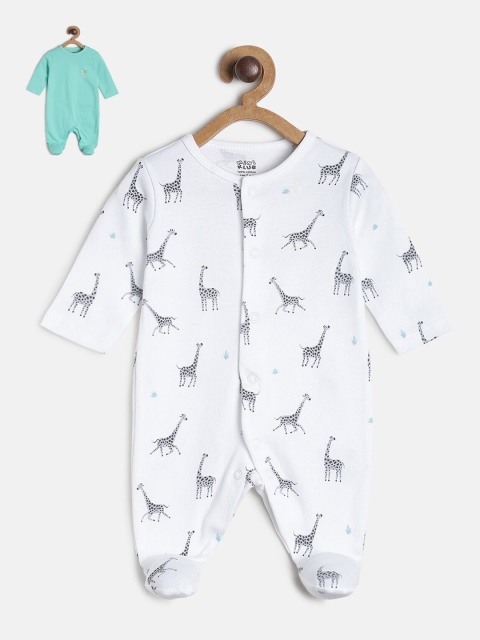 

MINI KLUB Boys Sea Green & White Set of 2 Cotton Sleep Suits