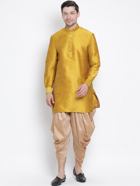 

VASTRAMAY Men Mustard & Beige Yellow Kurta with Dhoti Pants