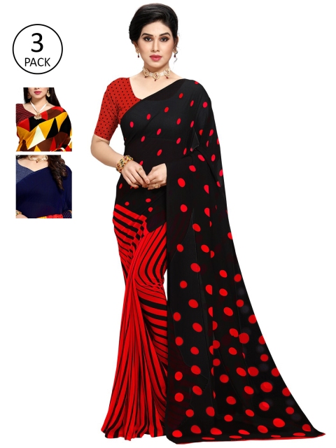 

KALINI Pack of 3 Poly Georgette Printed Sarees, Yellow