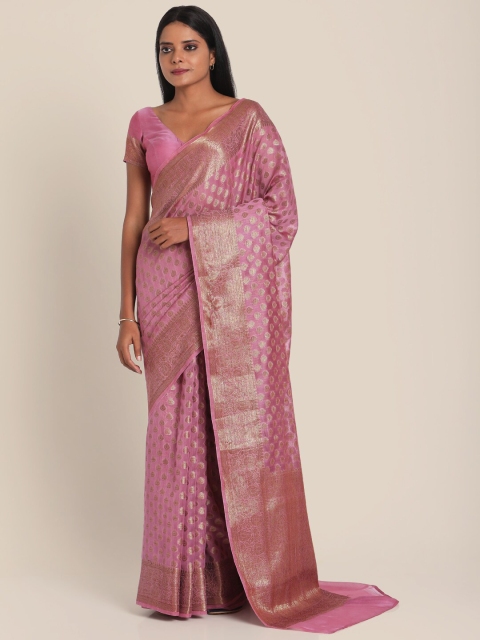 

Suta Pink & Gold-Toned Woven Design Zari Pure Silk Banarasi Saree