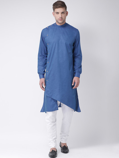

TABARD Men Blue Solid Cotton Angrakha Kurta