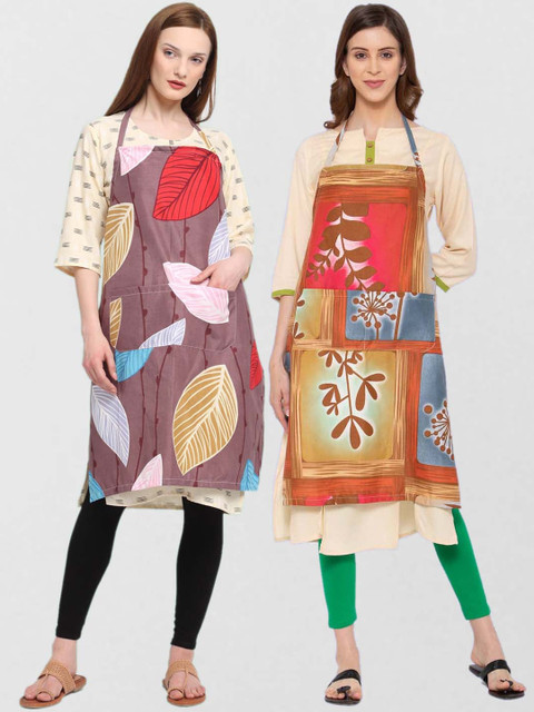 

KLOTTHE Unisex Pack Of 2 Printed 210TC Cotton Aprons, Red