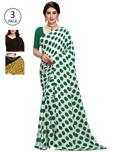 

KALINI Women Pack of 3 Printed Poly Georgette Sarees, Yellow