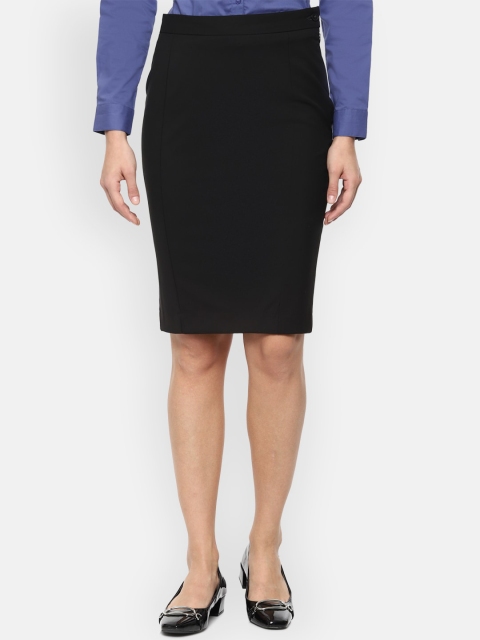 

Van Heusen Woman Women Black Solid Knee-Length Pencil Skirt