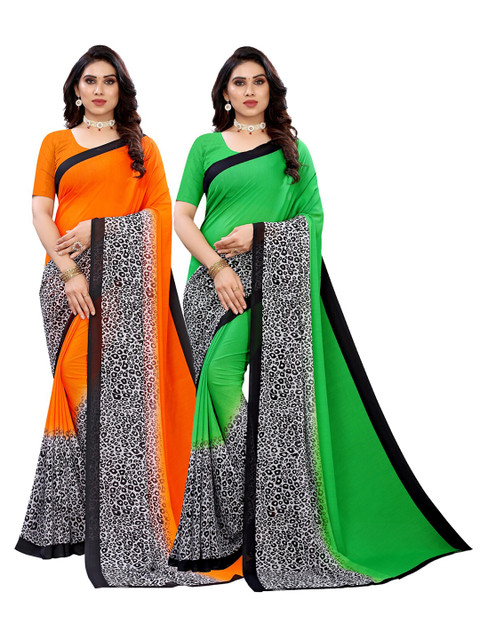 

KALINI Women Pack Of 2 Printed Sarees, Orange