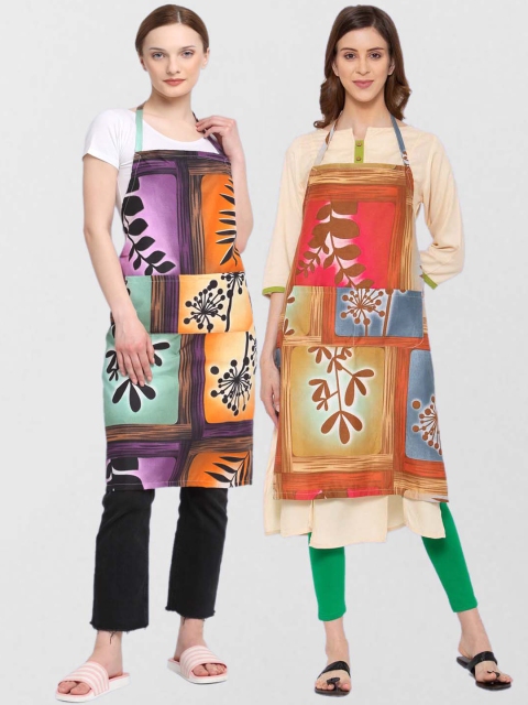 

KLOTTHE Unisex Pack Of 2 Printed Cotton 210 TC Aprons, Orange