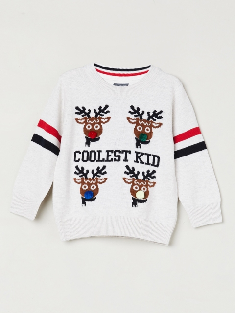 

max Boys Off-White & Black Quirky Printed Cotton Pullover
