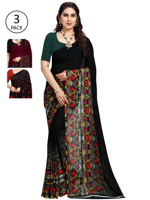 

KALINI Pack of 3 Printed Poly Georgette Saree, Multi