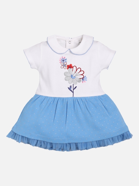 

BABY GO Blue & White Colourblocked Peter Pan Collar Dress