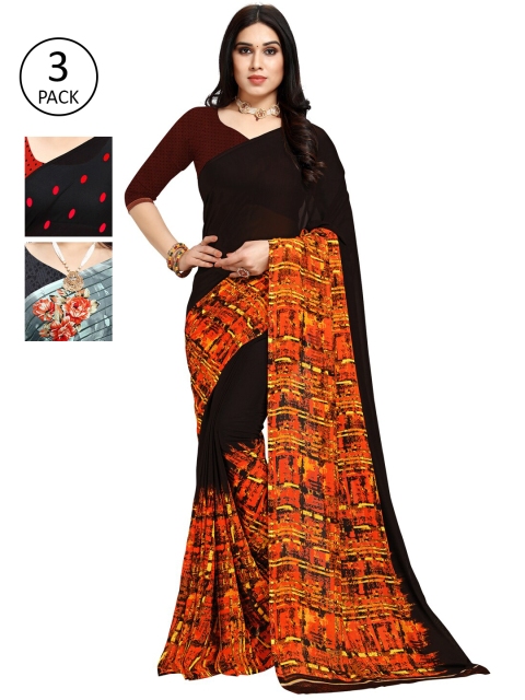 

KALINI Women Pack of 3 Printed Sarees, Red