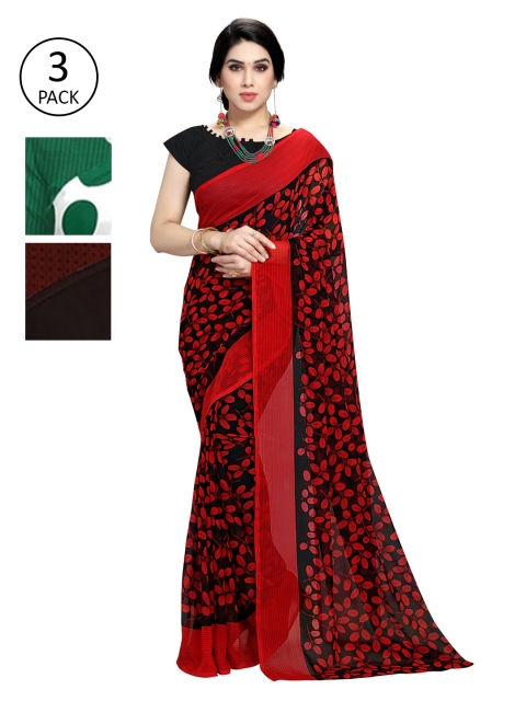 

KALINI Pack Of 3 Poly Georgette Printed Sarees, Green