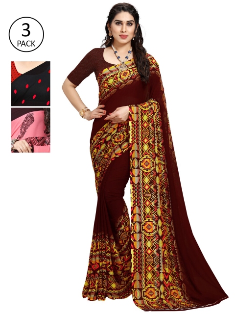 

KALINI Pack Of 3 Red & Yellow Saree