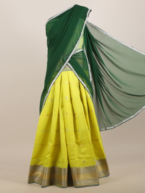 

Pothys Green & Yellow Poly Chiffon Half and Half Saree