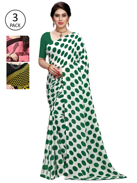 

KALINI Women Pack Of 3 Printed Sarees, Green