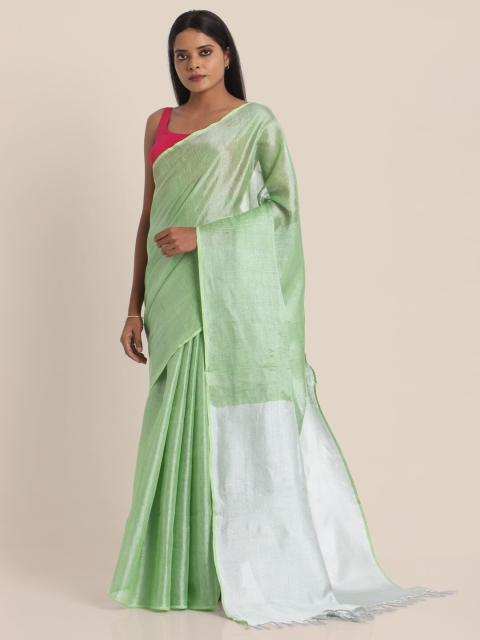 

Suta Green & Silver-Coloured Zari Linen Blend Saree
