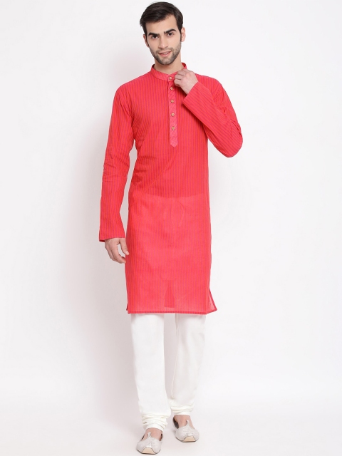 

VASTRAMAY Men Pink Pure Cotton Handloom Kurta with Pyjamas