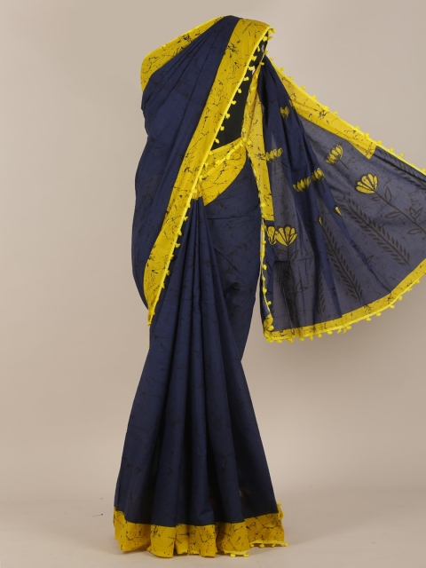 

Pothys Navy Blue & Yellow Batik Saree