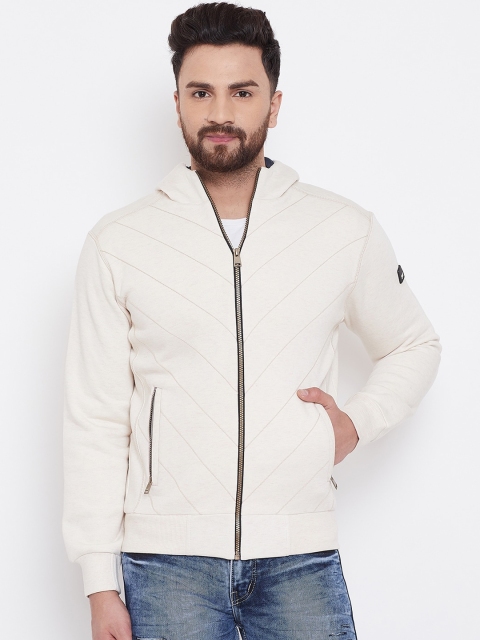 

Spirit Men Off White Self Design Hooded Sweatshirt