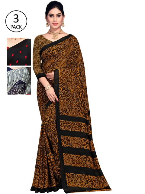 

KALINI Women Pack of 3 Printed Sarees, Red