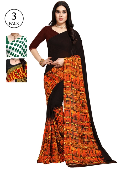 

KALINI Multicoloured Set of 3 Poly Georgette Saree, Multi