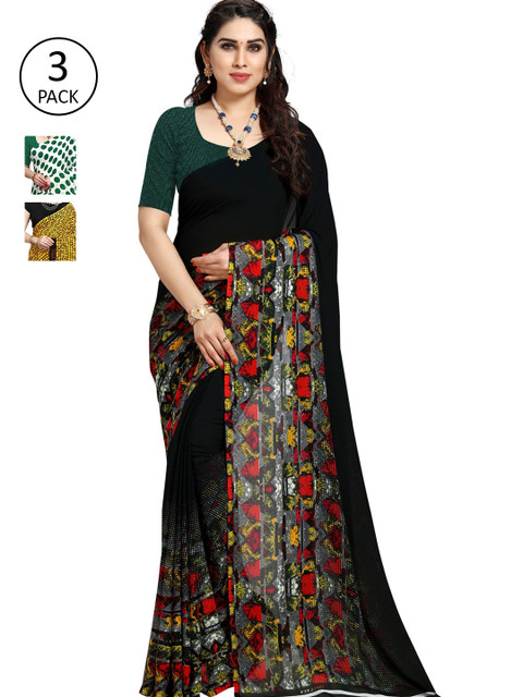 

KALINI Women Pack of 3 Printed Poly Georgette Sarees, White